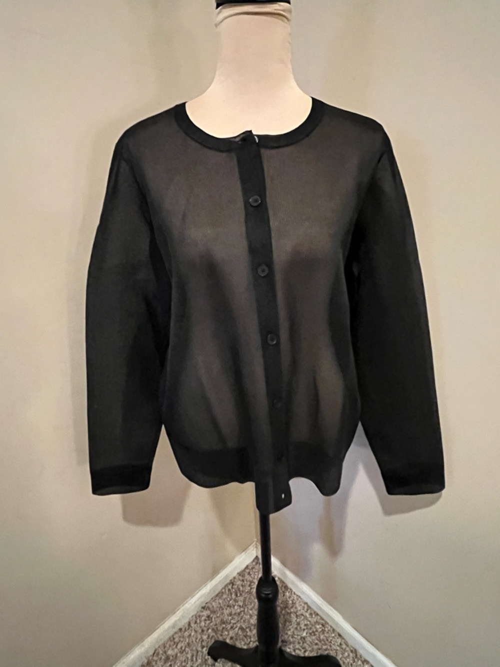 COS Black Sheer Button Cardigan, size M